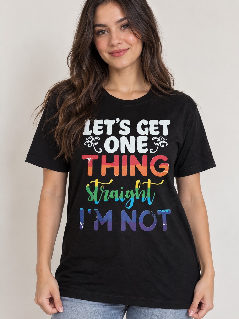 Women's Black Graphic Tee - 'Let's Get One Thing Straight'